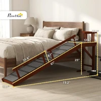 PawHut Wooden Dog Ramp with Removable Guardrails, Non-Slip Surface, 73" Long, Brown(m-4)