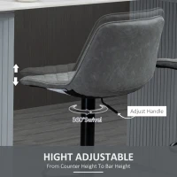 HOMCOM Adjustable Bar Stools Set of 2, Counter Height Barstools with Swivel Seat Round Steel Base and Footrest for Kitchen Counter Dining Room Pub, ‎Grey(m-6)