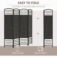 HOMCOM 4 Panel Folding Room Divider, Portable Privacy Screen, Wave Fiber Room Partition for Home Office, Black(m-4)