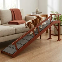 PawHut Wooden Dog Ramp with Removable Guardrails, Non-Slip Surface, 73" Long, Brown(m-12)