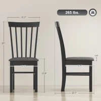 HOMCOM Wooden Dining Chairs Set of 2, Farmhouse Upholstered Kitchen Chairs with Rubber Wood Frame, Black and Gray(m-3)