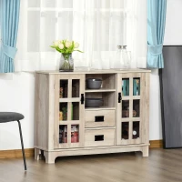 HOMCOM Sideboard Buffet Cabinet with Glass Door, Coffee Bar Cabinet with Storage Drawers & Adjustable Shelves for Kitchen, Living Room, White Oak(m-10)