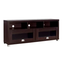 Sleek Durbin TV Stand with Glass Panel Cabinets and Cable Management, Modern Media Sideboard Cabinet for Living Room, 57" L x 15" W x 23" H, Espresso(m-10)