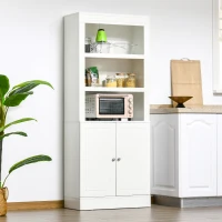 HOMCOM 72" Kitchen Buffet with Hutch, Freestanding Cupboard, Pantry with 6-Tier Shelving, 2 Doors Cabinet with Adjustable Shelves, White, Wood Grain(m-8)