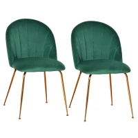 HOMCOM Modern Dining Chairs Set of 2, Upholstered Kitchen Chairs, Accent Chair with Gold Metal Legs for Kitchen, Dining Room, Green(m-2)