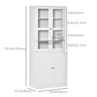 HOMCOM 71" Bookcase Storage Cabinet with Doors, Modern Tall Bookshelf with 2 Adjustable Shelves, Display Unit for Study, Living Room, Home Office, White(m-3)