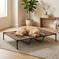 PawHut XL Elevated Dog Bed, Outdoor Raised Dog Bed, Portable Pet Cot w/Carry Bag Metal Frame Breathable Mesh Indoor and Outdoor Tan(m-9)