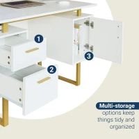 Modern White Desk with 2 Storage Drawers and Cabinet, Sleek Floating Desktop Computer Writing Table for Home Office, 51" L x 23.5" W x 30" H, White(m-7)