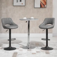 HOMCOM Bar Stools Set of 2 Swivel Bar Height Barstools Chairs with Adjustable Height, Round Heavy Metal Base, Footrest, Gray(m-10)