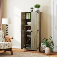 HOMCOM 72" Farmhouse Pantry Cabinet, Freestanding Food Pantry Cabinet with Adjustable Shelves, Distressed Gray(m-10)