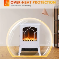 HOMCOM Electric Fireplace Heater, Freestanding Fireplace Stove with Realistic Flame Effect Overheat Protection 725W/1450W White(m-6)