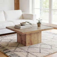 HOMCOM Square Coffee Table, Center Table with 1.6" Thick Tabletop, Light Brown(m-2)