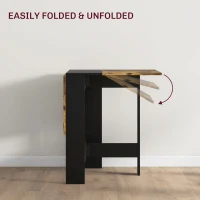 HOMCOM Drop Leaf Dining Table Wood Folding Table Multi-Use Side Table Dining Desk Space Saving Table, Rustic Brown and Black(m-4)