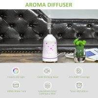 HOMCOM 100ml Ultrasonic Aromatherapy Diffuser, Essential Oils Humidifier with Ceramic Cover, 7 Colors LED Lights, Timer, Waterless Auto-off for Home and Office, White(m-5)