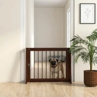 PawHut 28"-75" Freestanding Wooden Pet Gate with Support Feet & Non-Slip Mats for Indoor, Stairway, Doorway, Brown(m-10)