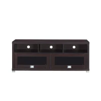 Sleek Durbin TV Stand with Glass Panel Cabinets and Cable Management, Modern Media Sideboard Cabinet for Living Room, 57" L x 15" W x 23" H, Espresso(m-2)