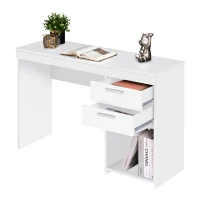 Contemporary White Workstation with Open Bottom Shelf, Modern Home Office Computer Writing Desk for Small Space, 47.5" L x 16" W x 30.5" H, White(m-9)