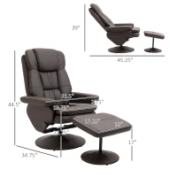 HOMCOM PU Leather Recliner Chair with Ottoman, Swivel Recliner and Ottoman with Round Wrapped Base for Living Room, Brown(m-3)