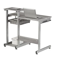 Practical Computer Desk with Slide-Out Keyboard Tray and Elevated Shelf, Ideal Workstation Table for Offices, Bedrooms, 38″ L x 22″ W x 35″ H, Gray(m-12)