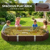 Qaba Kids Sandbox with Cover, 4 Corner Seats, Bottom Liner for Backyard, Garden, Outdoor, 71" x 42" W x 9", Dark Brown(m-4)