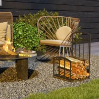 HOMCOM Firewood Rack Outdoor Indoor with 4-Piece Fireplace Tools, Firewood Holder Includes Poker, Tongs, Broom, Shovel, Wood Storage Log Holder for Fireplace, Wood Stove, Hearth or Fire Pit, Black(m-2)