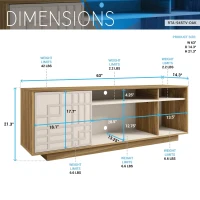 Contemporary Floating TV Stand with Patterned Cabinet Door, Modern Media Entertainment Console for Living Room, 63" L x 14" W x 21" H, Oak Natural Wood+Antique White(m-3)