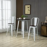 HOMCOM 3 Piece Industrial Dining Table Set, Bar Height Bar Table and Chairs Set with Footrests for Bistro, White and Brown(m-10)