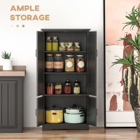HOMCOM 48" 4-Door Storage Cabinet Multi-Storey Large Space Pantry with Adjustable Shelves Black(m-4)