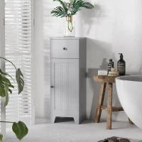kleankin Short Bathroom Storage Cabinet, Cabinet Organizer with 1 Drawer and Adjustable Shelf for Living Room, Gray(m-2)