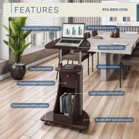 Ergonomic Sit-to-Stand Laptop Cart with Tilting Panel, Storage-Equipped Laptop Stand for Offices, 21.5″ L x 15.5″ W x 31.5″ H, Chocolate(m-4)