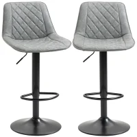 HOMCOM Adjustable Bar Stools Set of 2, Counter Height Barstools with Swivel Seat Round Steel Base and Footrest for Kitchen Counter Dining Room Pub, ‎Grey(m-12)