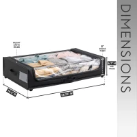 Compact 2 Under-Bed Storage Containers with Transparent Cover, Rolling Organizer Bins for Bedrooms, 28" L x 16.5" W x 6.5" H, Black(m-3)