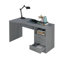 Classic Computer Desk with 3 Drawers and Side Shelf, Modern Contoured Workstation Table for Home Office Studio, 51" L x 23.5" W x 29.5" H, WengeGrey(m-10)