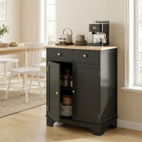 HOMCOM Kitchen Storage Cabinet, Sideboard Floor Cupboard with Solid Wood Top, Adjustable Shelf, and 2 Drawers, Black(m-2)