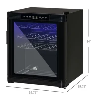 HOMCOM 18 Bottle Wine Cooler, Mini Beverage Fridge, Freestanding Wine Cellar with Digital Temperature Control, 3 Removable Shelves, Glass Door, Alarm Function and LED Lighting, Black(m-3)