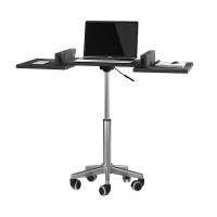 Functional Laptop Cart with Foldable Panel and Open Storage Space, Portable Table for Meeting Rooms, 21″ L x 17.5″ W x 25″ H, Black(m-6)
