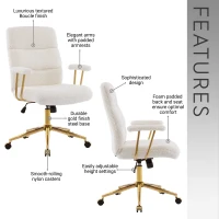 Chic Boucle Office Chair with Foam-Padded Back and Seat, Height-Adjustable Desk Chair for Studies Offices, 26" L x 26.5" W x 42.5" H, White(m-4)