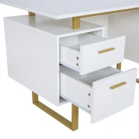 Modern White Desk with 2 Storage Drawers and Cabinet, Sleek Floating Desktop Computer Writing Table for Home Office, 51" L x 23.5" W x 30" H, White(m-9)