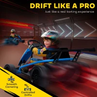 Qaba 24V 7AH Kids Electric Go Kart, 8.1 MPH Battery Powered Drift Kart with Dual Motors, Soft Start for 8-12 Years, Blue(m-4)