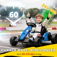 Qaba 24V Electric Go Kart with Dual 150W Motors, Adjustable Seat & 11.2MPH High Speed, Slow Start, 5-Point Harness, Blue(m-5)