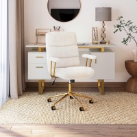 Chic Boucle Office Chair with Foam-Padded Back and Seat, Height-Adjustable Desk Chair for Studies Offices, 26" L x 26.5" W x 42.5" H, White