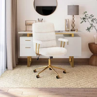 Chic Boucle Office Chair with Foam-Padded Back and Seat, Height-Adjustable Desk Chair for Studies Offices, 26" L x 26.5" W x 42.5" H, White(m-1)