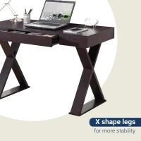 Trendy Writing Desk with Center Storage Drawer and X-Shaped Legs, Modern Home Office Computer Desk for Workspace, 47" L x 22" W x 30" H, Espresso(m-6)