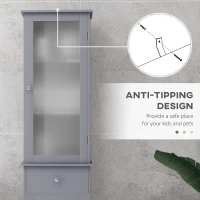 kleankin Tall Bathroom Cabinet, Narrow Storage Cabinet with Acrylic Door, Drawer, and 3 Shelves, Gray(m-7)