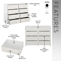 Roomy 8-Drawer Dresser with Water-Resistant Top, Ideal Storage Chest for Bedrooms, Living Rooms, TV Stand, 44.5" L x 16" W x 34.5" H, White(m-4)