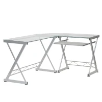 Sleek L-Shaped Computer Desk with Tempered Glass Top, Reversible Corner Workstation Table for Home Office, 61.5" L x 45" W x 29.5" H, Clear(m-7)