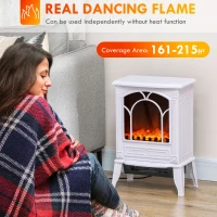 HOMCOM Electric Fireplace Heater, Freestanding Fireplace Stove with Realistic Flame Effect Overheat Protection 725W/1450W White(m-4)