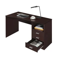 Classic Computer Desk with 3 Drawers and Side Shelf, Modern Contoured Workstation Table for Home Office Studio, 51" L x 23.5" W x 29.5" H, Wenge(m-10)