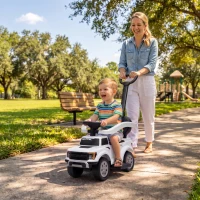 Qaba 3 In 1 Licensed Ford Kids Push Car with Push Handle, Horn, Sound, Secure Bar, Storage, for Toddlers 18-36 Months, White(m-1)