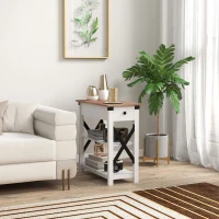 HOMCOM End Side Table with Charging Station, 2 USB Ports and 1 Outlet for Living Room, Bedroom, 11.75" x 23.5" x 24.5", White(m-2)